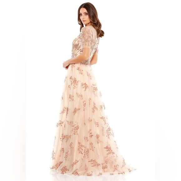 Mac Duggal EMBELLISHED ILLUSION CAP SLEEVE A LINE GOWN pageant dress size 4 - Picture 2 of 13